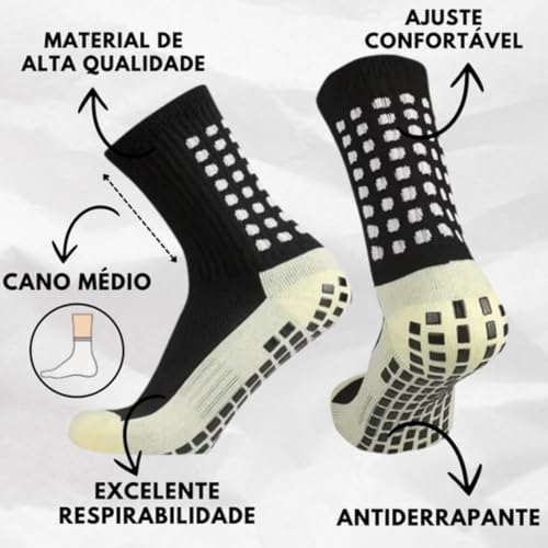 Kit 3 Pares Meia Antiderrapante Futebol Treino Esportiva