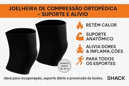 KIT com 2 Joelheira de poliester preta Lisa Elástica Ortopédica De Compressão Dores Ortopédica Recuperação - SHACK