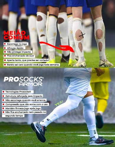 Prosocks Armor Meião Cortado Futebol Profissional com Compressão Sem Pé Tamanho Único 38-45